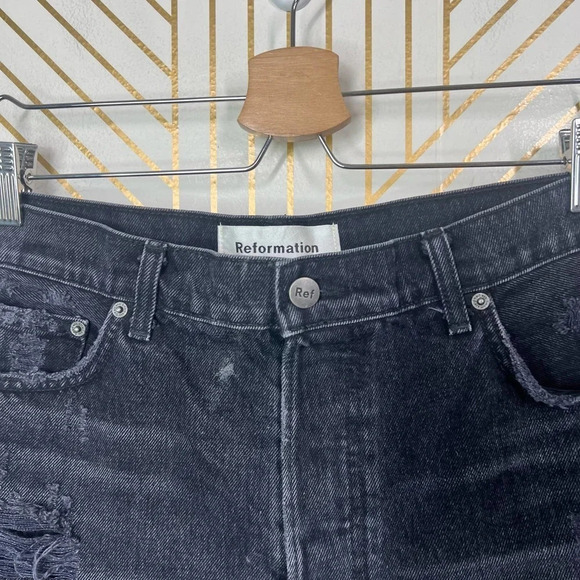 Reformation Black Distressed Denim Jeans Cut-Off Shorts‎ Size US 30 - Picture 4 of 11